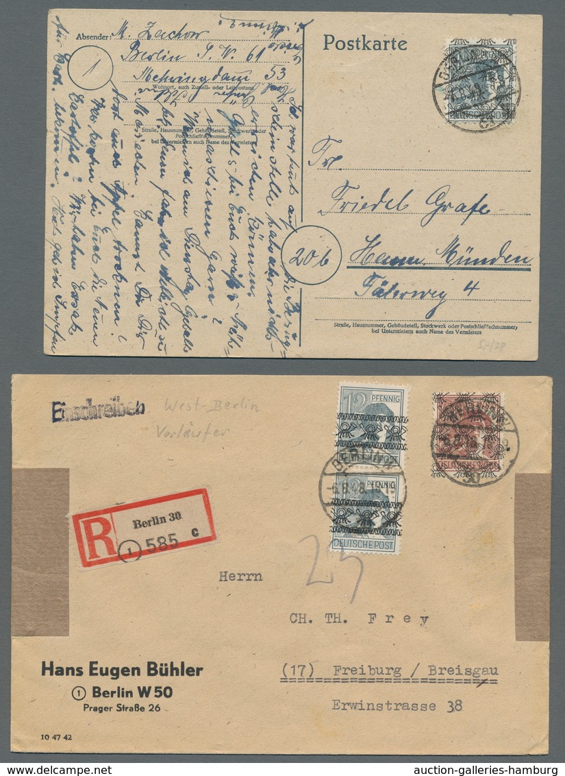 Berlin - Vorläufer: 1948, Kleine Zusammenstellung Von Neun Mit BI-Zone Band/Netzaufdrucken Frankiert - Covers & Documents