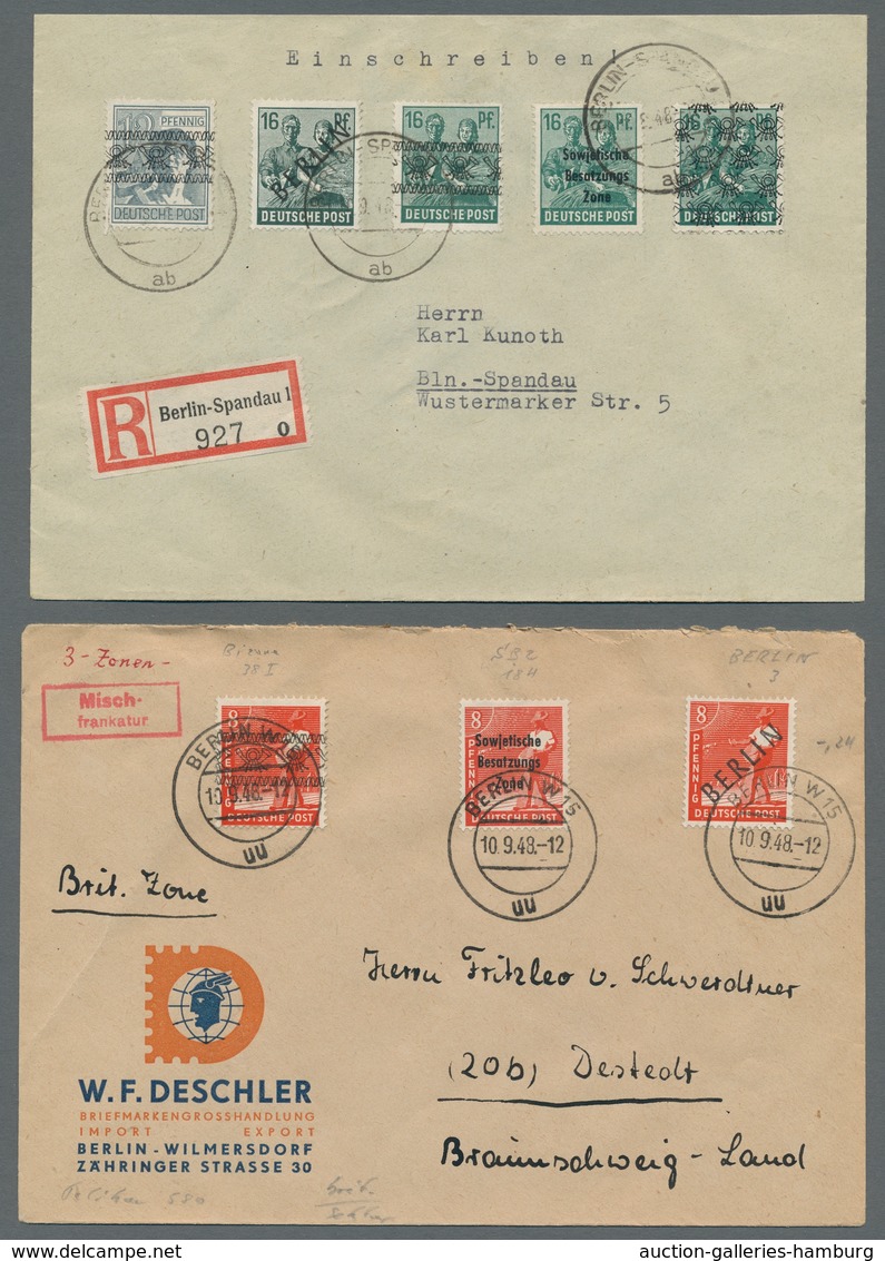 Berlin - Vorläufer: 1948, Vier Frankierte Belege Mit Länder-MiF Berlin "Schwarzaufdrucke"/Bi-Zone "B - Lettres & Documents