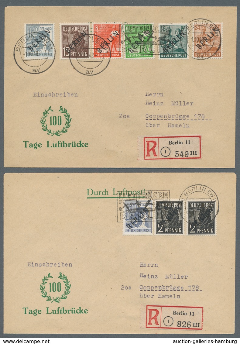 Berlin: 1948, "Schwarzaufdruck" Komplett Auf Sieben Sonderumschlägen "Tag Der Luftbrücke" Mit Entspr - Andere & Zonder Classificatie