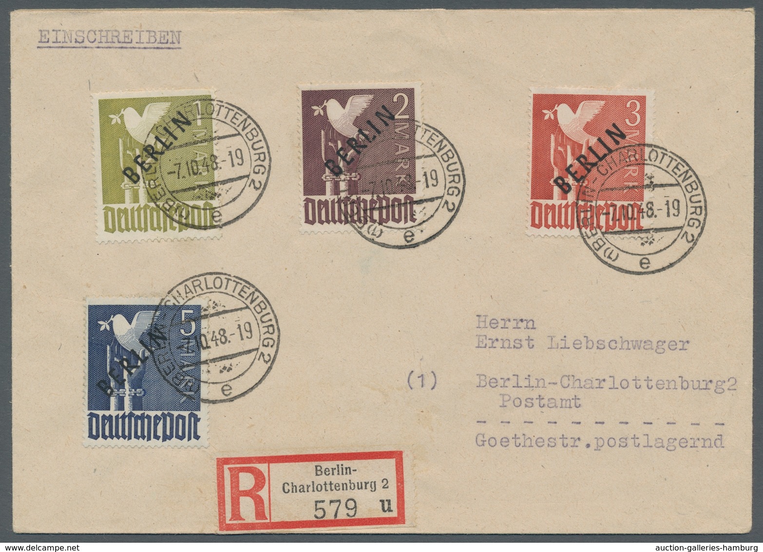 Berlin: 1948, "Schwarzaufdruck" Komplett Auf Zwei Satz-Orts-R-Briefen BERLIN-CHARLOTTENBURG -7.10.48 - Otros & Sin Clasificación