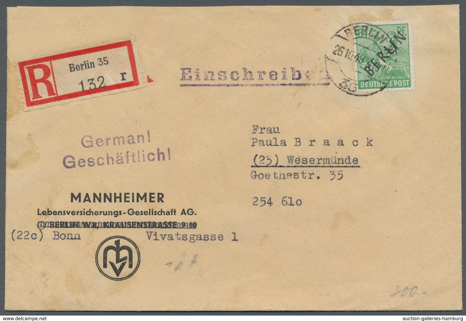 Berlin: 1948, "2 Bis 84 Pfg. Schwarzaufdruck", Kleine Zusammenstellung Von Insgesamt 18 Belegen Mit - Otros & Sin Clasificación