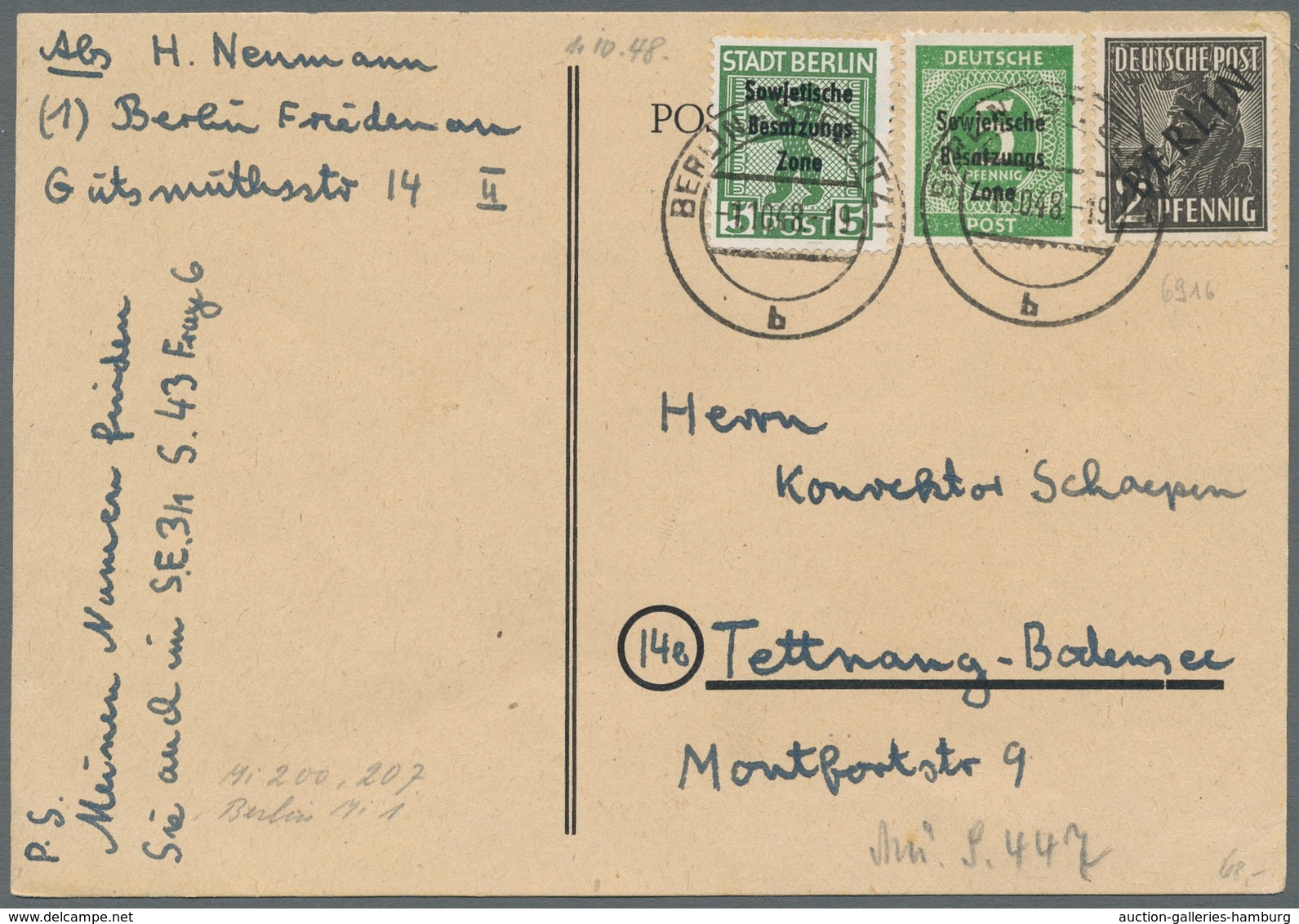 Berlin: 1948, "2 bis 8 und 24 Pfg. Schwarzaufdruck", als Länder-MiF mit diversen SBZ-Werten (u.a. Mi