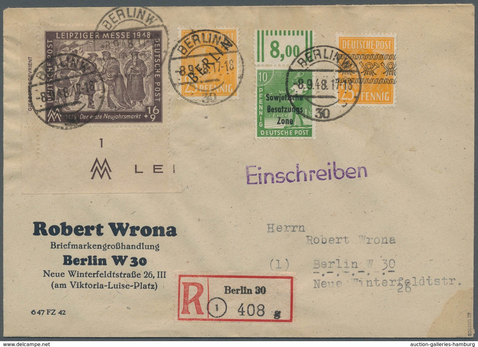 Berlin: 1948, "25 Pfg. Schwarzaufdruck" Mit Zusatzfrankatur BI-Zone Mi. 45 I Und SBZ Mi. 185 W OR So - Andere & Zonder Classificatie