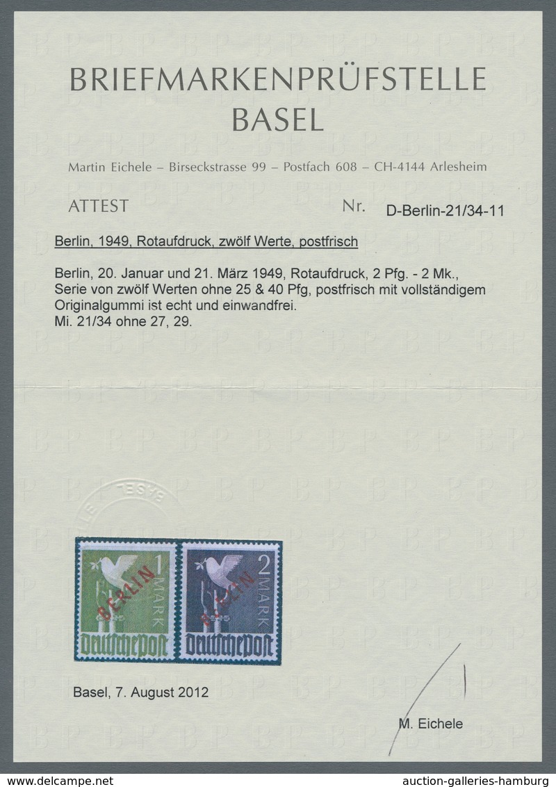 Berlin: 1949, Rotaufdruck, Der Komplette Satz Postfrisch, Fotoattest BPSB, Der Wert Zu 1 Mark Zudem - Sonstige & Ohne Zuordnung