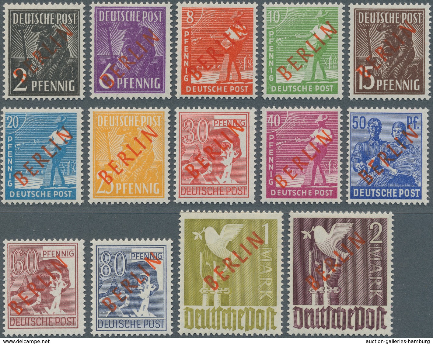 Berlin: 1949, Rotaufdruck, Kompletter Satz Postfrisch, Mi. 1400,- - Other & Unclassified