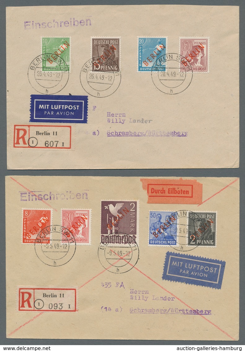 Berlin: 1949, "Rotaufdruck" Komplett Auf Drei Flug-R-Briefen Von BERLIN SW 11 -9.5.49 Nach Schramber - Sonstige & Ohne Zuordnung