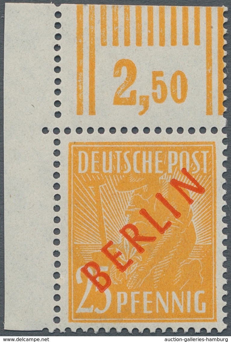 Berlin: 1949, 25 Pf Rotaufdruck Aus Der Linken Oberen Bogenecke Postfrisch, Unsigniert, Kurzbefund S - Sonstige & Ohne Zuordnung