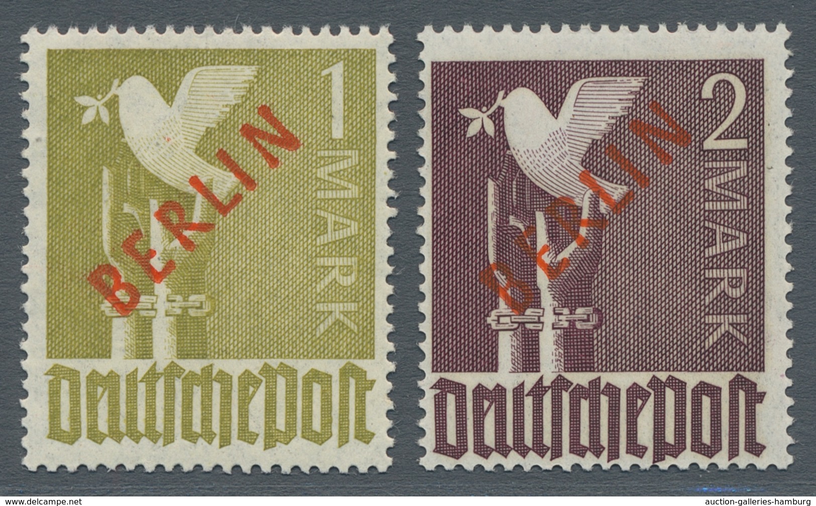 Berlin: 1949, Rotaufdruck 1 Und 2 Mark Postfrisch, Mi. 850,- Euro. - Sonstige & Ohne Zuordnung
