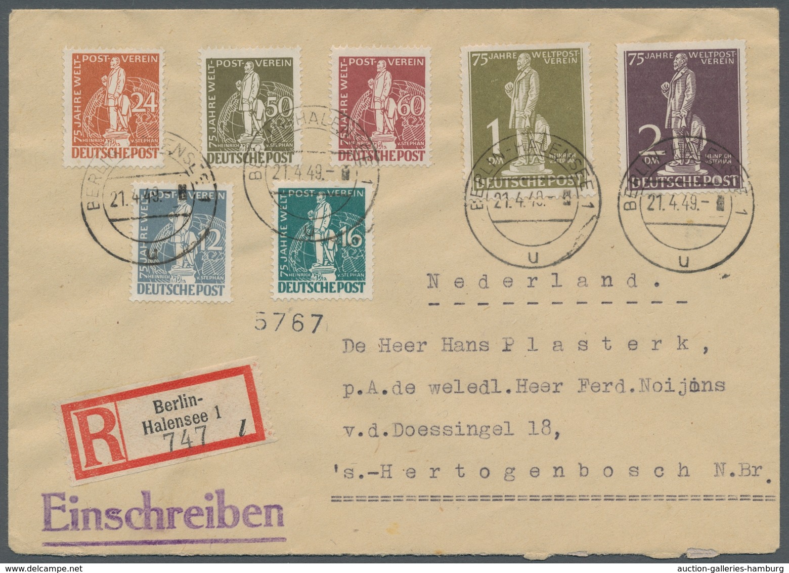 Berlin: 1949, "Stephan" Komplett Auf Satz-R-Brief Von BERLIN-HALENSEE 1 U 21.4.49 Nach Herzogenbosch - Other & Unclassified