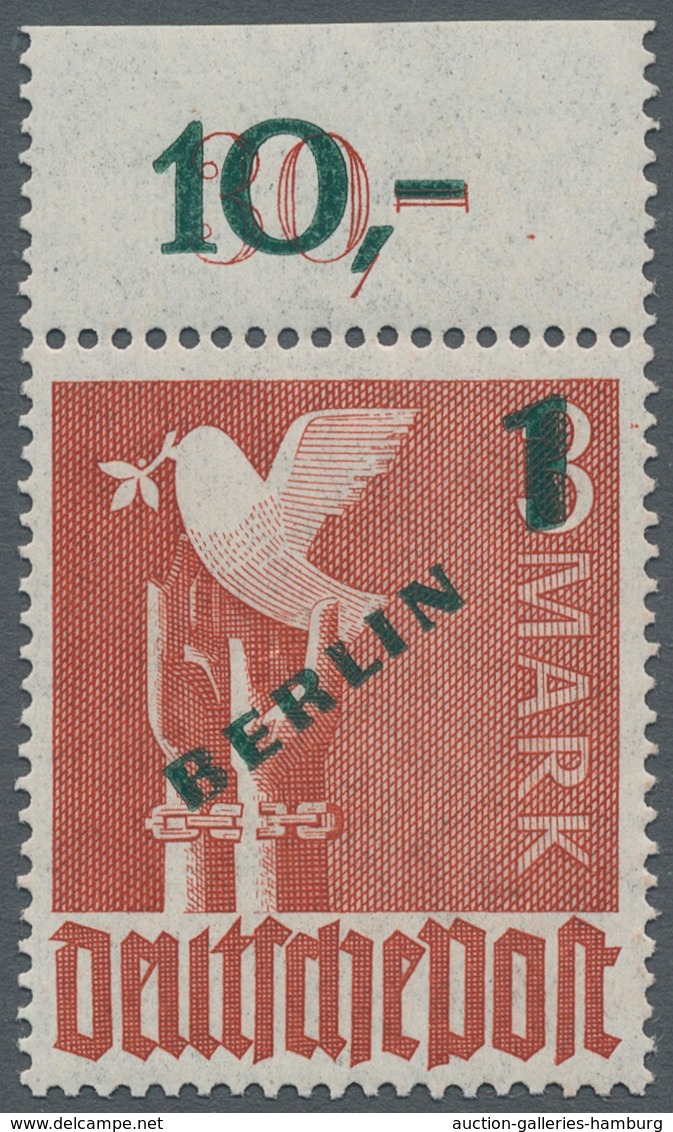 Berlin: 1949, Grünaufdruck 1 Mark Vom Platten-Oberrand Tadellos Postfrisch, Ungefaltet, Tiefst Geprü - Otros & Sin Clasificación
