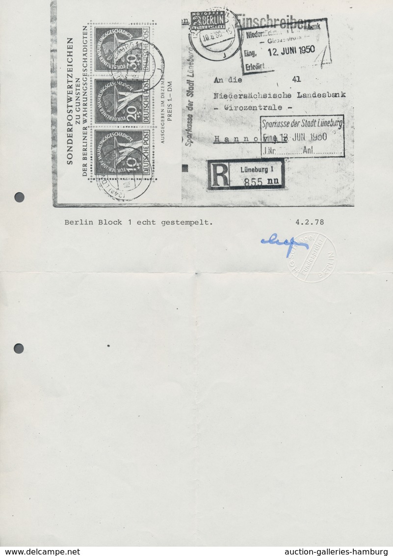 Berlin: 1949, Währungsgeschädigten Blockausgabe Auf R-Geschäftsbrief Von Lüneburg Nach Hannover, Bef - Otros & Sin Clasificación