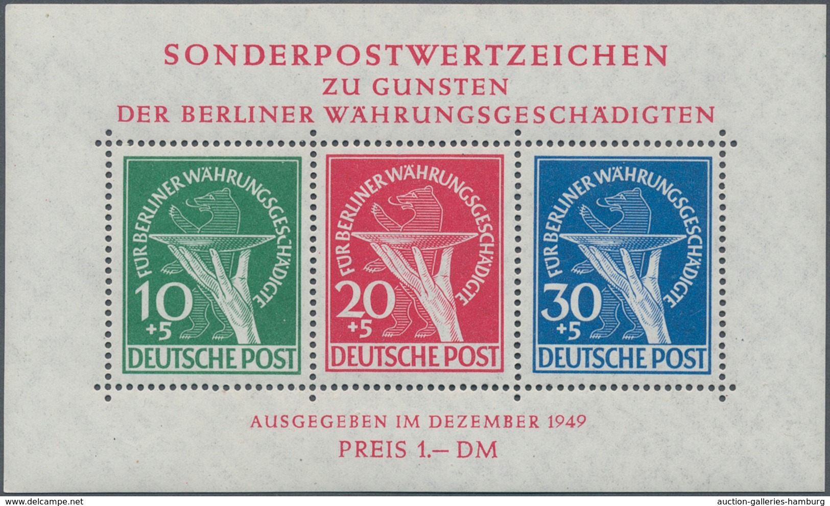 Berlin: 1949, Währungsgeschädigten-Block Mit Plattenfehler "zusätzlicher Schaffrierungsstrich Auf De - Otros & Sin Clasificación