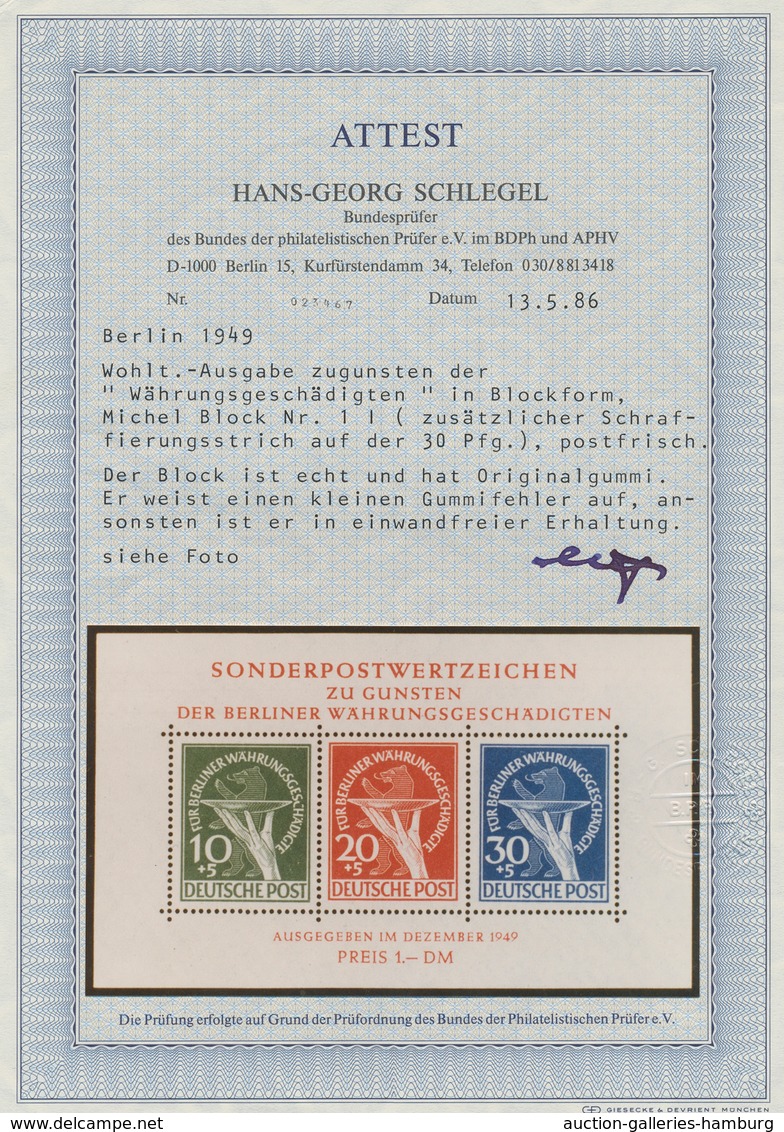 Berlin: 1949, Währungsgeschädigten-Block Mit Plattenfehler "zusätzlicher Schaffrierungsstrich Auf De - Otros & Sin Clasificación