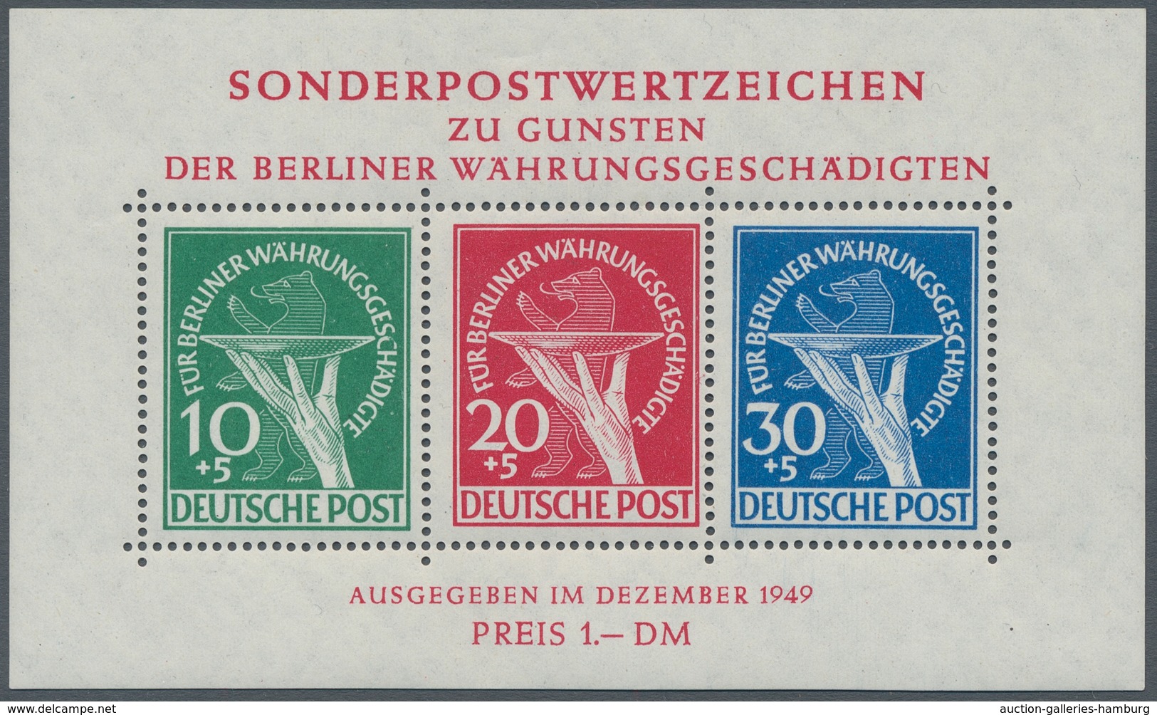 Berlin: 1949, "Währungeschädigten-Block Mit PLF Bei Der 10 Und 30 Pfg.", Ugebrauchter Block Mit Zart - Andere & Zonder Classificatie