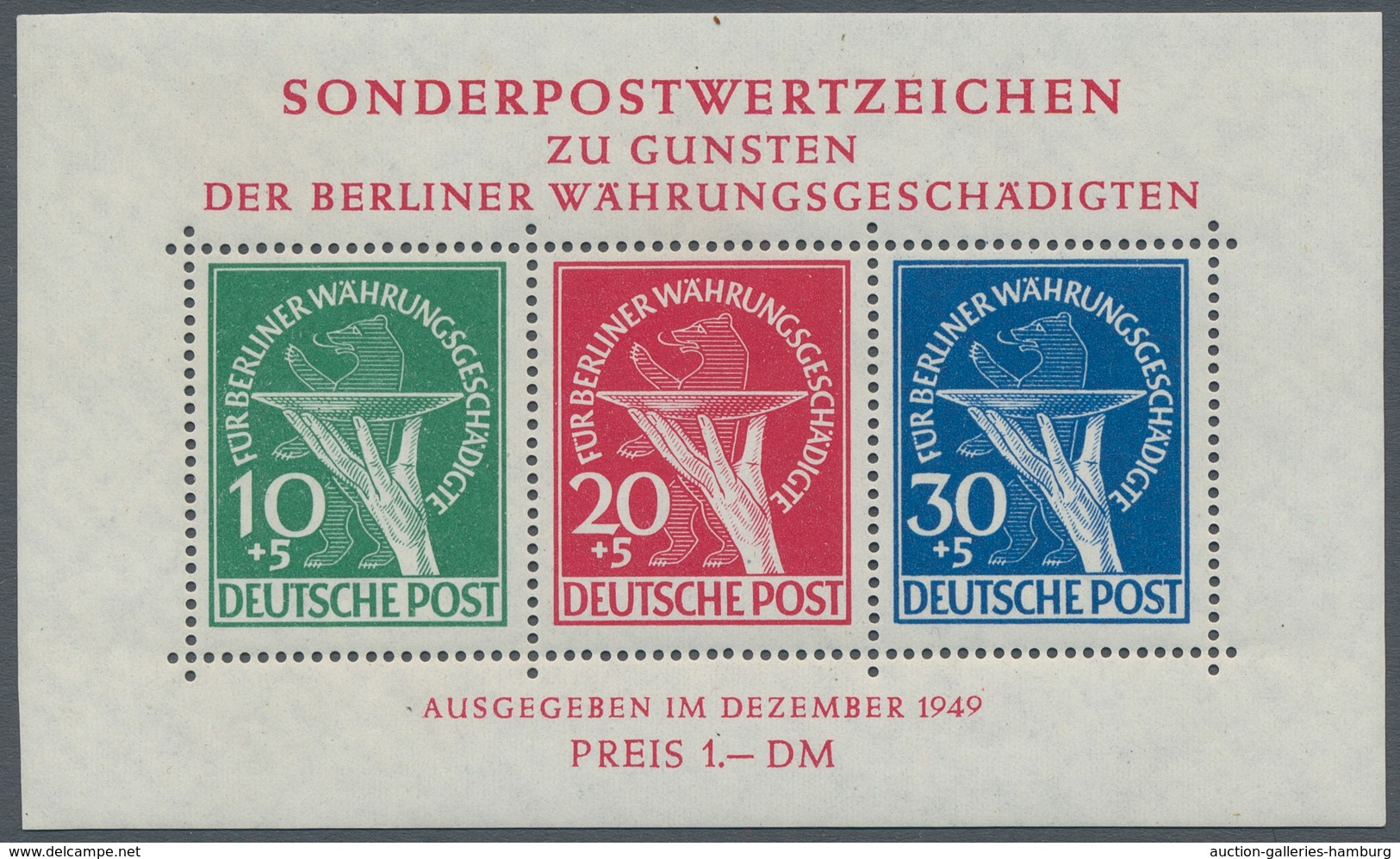 Berlin: 1949, "Währungsgeschädigten"-Block Mit Plattenfehler Mi. 68 II, Postfrischer Block In Tadell - Otros & Sin Clasificación