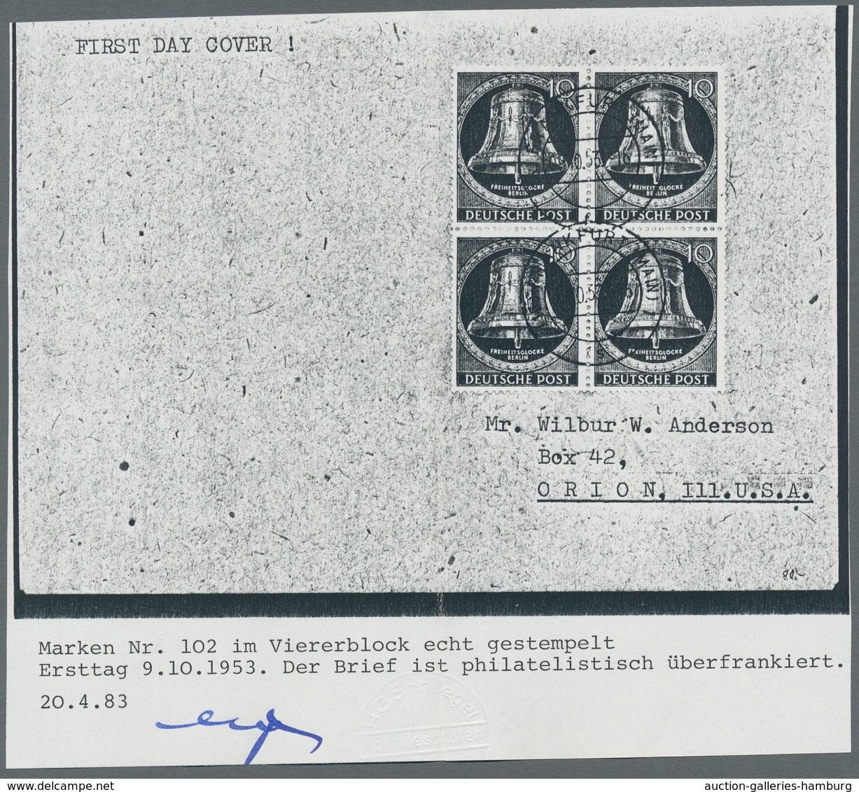 Berlin: 1953, "10 Bis 30 Pfg. Glocke III" Je Als Viererblock Mit Ersttagsstempel Auf FDC In Tadellos - Otros & Sin Clasificación