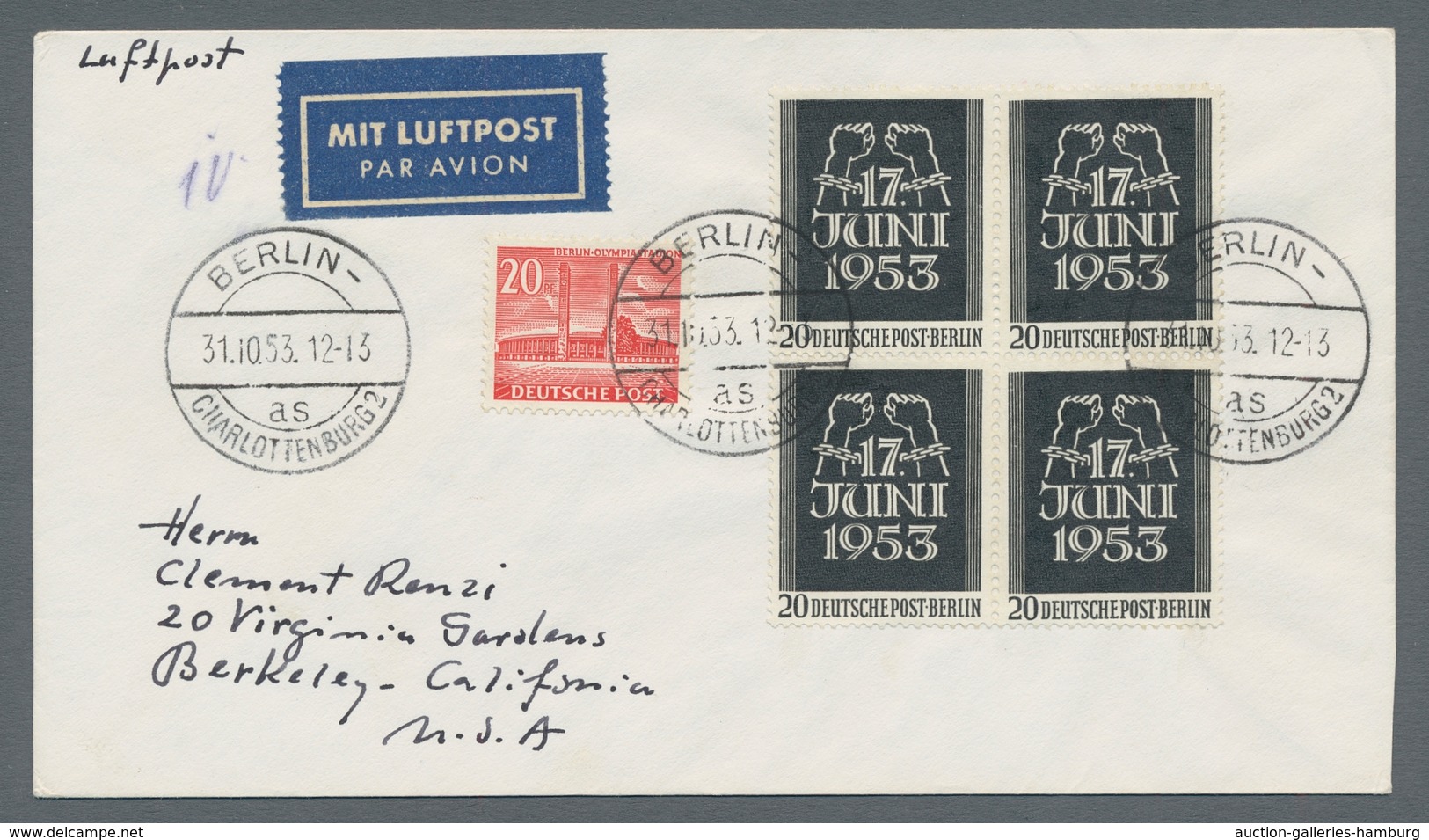 Berlin: 1953, "17. Juni" Je Als Viererblock (einmal Mit Zusatzfrankatur) Auf Zwei Flugbriefen Von BE - Otros & Sin Clasificación