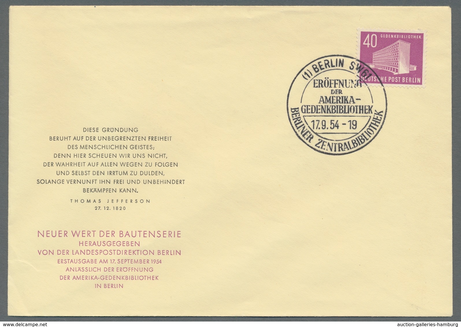 Berlin: 1954, "Bauten III" Komplett Auf Drei FDC In Tadelloser Erhaltung, Selten, Mi. 2150,--. - Otros & Sin Clasificación