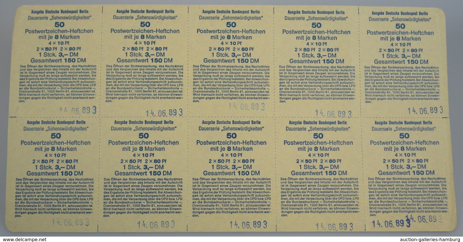 Berlin - Markenheftchen: 1989, Sehenswürdigkeiten, Markenheftchen 3 DM, 500 Heftchen In Palette Mit - Carnets