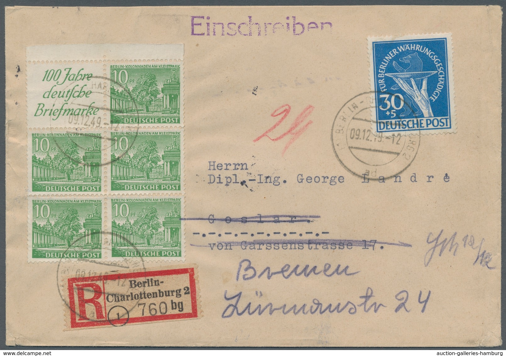 Berlin - Zusammendrucke: 1949, "10 Pfg. Bauten"-Heftchenblatt Mit Rand (!!!) Mit 30 Pfg. Währungsges - Zusammendrucke