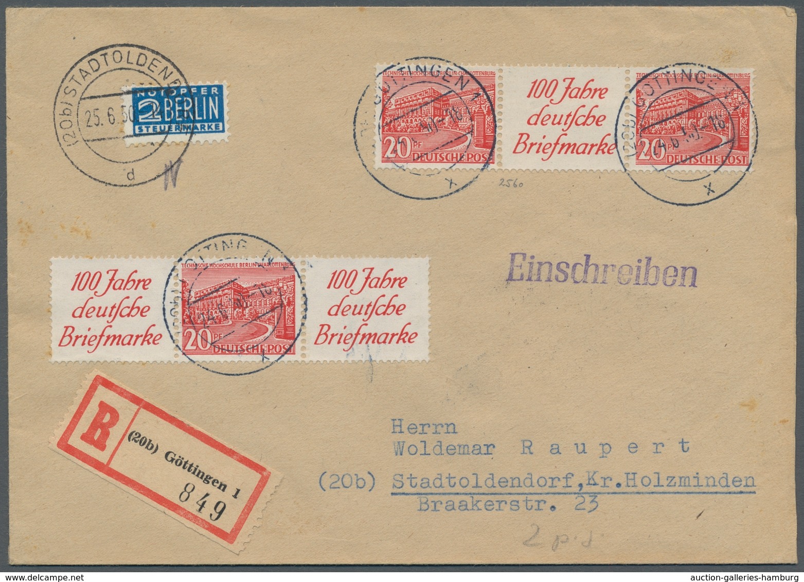 Berlin - Zusammendrucke: 1949, "R 1a + 20 Pfg. + R 1a Sowie 20 Pfg. + R 1a + 20 Pfg. Bauten", Die Gu - Zusammendrucke