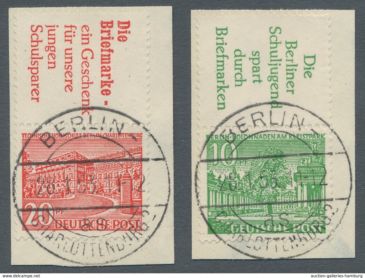Berlin - Zusammendrucke: 1952, "Bauten", Alle Sechs Senkrechten Kombinationen Je Auf Luxusbriefstück - Zusammendrucke