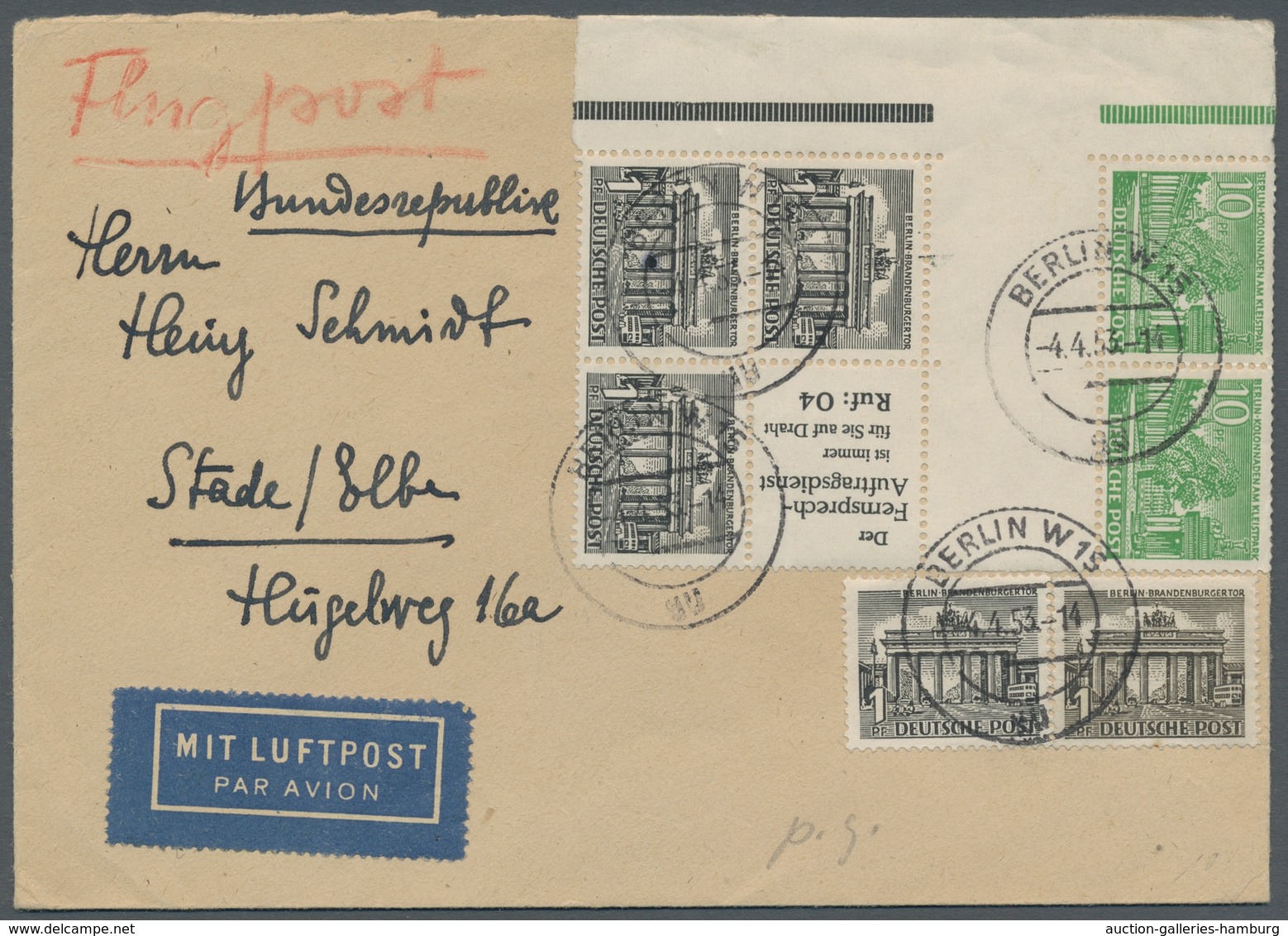 Berlin - Zusammendrucke: 1952, "10 Pfg. + Z + R 6 + 1 Pfg. Bauten", Randeinheit Mit Anhängendem SZ 1 - Zusammendrucke