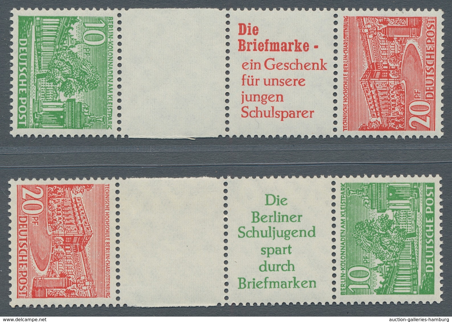 Berlin - Zusammendrucke: 1952, "Bauten", Beide Kehr-Zusammendruckkombinationen In Tadellos Postfrisc - Zusammendrucke