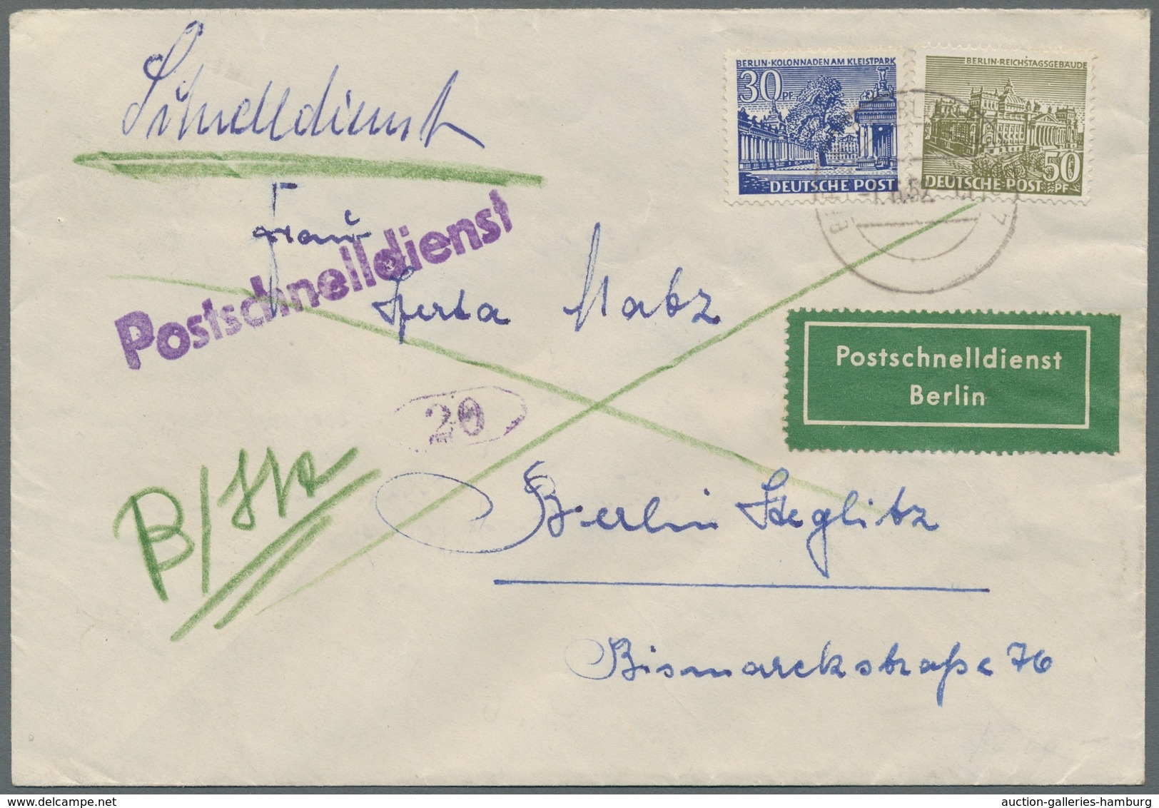 Berlin - Postschnelldienst: 1952, Dekorativer Bedarfsbrief Mit Postschnelldienst Gelaufen Von Charlo - Brieven En Documenten