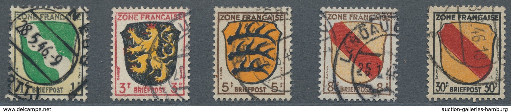 Französische Zone - Allgemeine Ausgabe: 1945, "1 Pfg. Bis 5 Mk. Freimarken", Sauber Gest. Satz, Die - Sonstige & Ohne Zuordnung