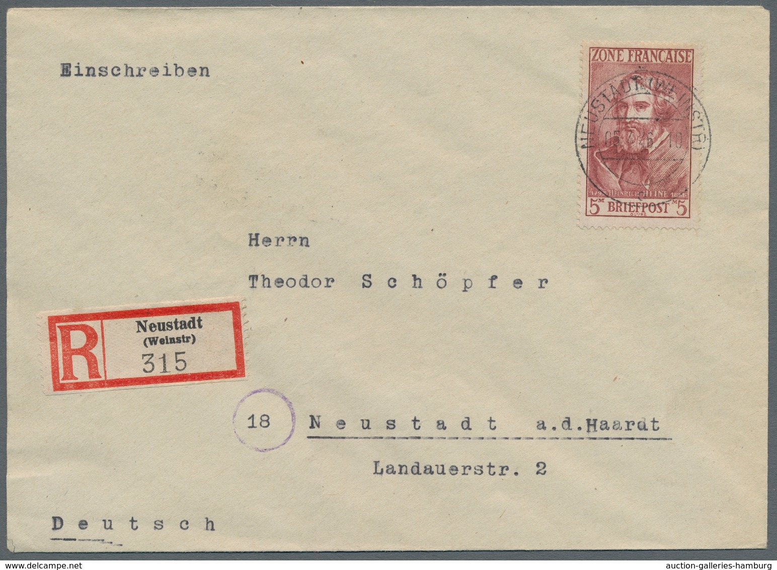 Französische Zone - Allgemeine Ausgabe: 1945, "1 Pfg. Bis 5 Mk. Wappen/Dichter", Sauber Gestempelt A - Andere & Zonder Classificatie