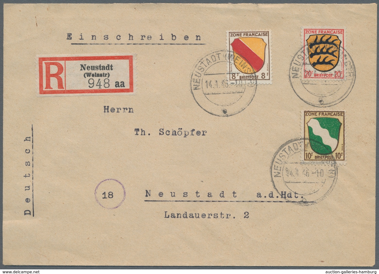 Französische Zone - Allgemeine Ausgabe: 1945, "1 Pfg. Bis 5 Mk. Wappen/Dichter", Sauber Gestempelt A - Other & Unclassified