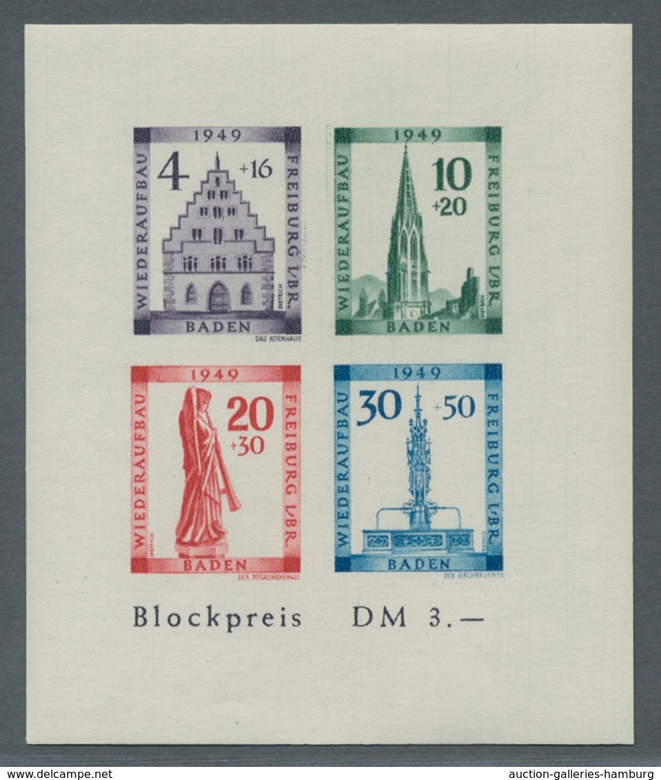 Französische Zone - Baden: 1949, "Freiburg"-Blockpaar Sowie "Rotes-Kreuz"-Blocks Aller Drei Gebiete - Otros & Sin Clasificación