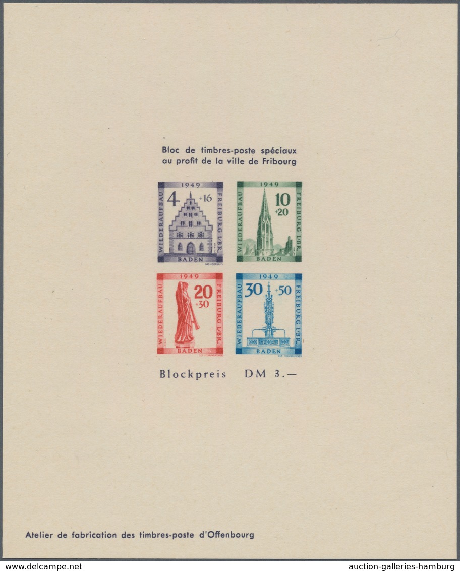 Französische Zone - Baden: 1949, Wiederaufbau Freiburg Ministerblock Mit Druckvermerk In Einwandfrei - Autres & Non Classés