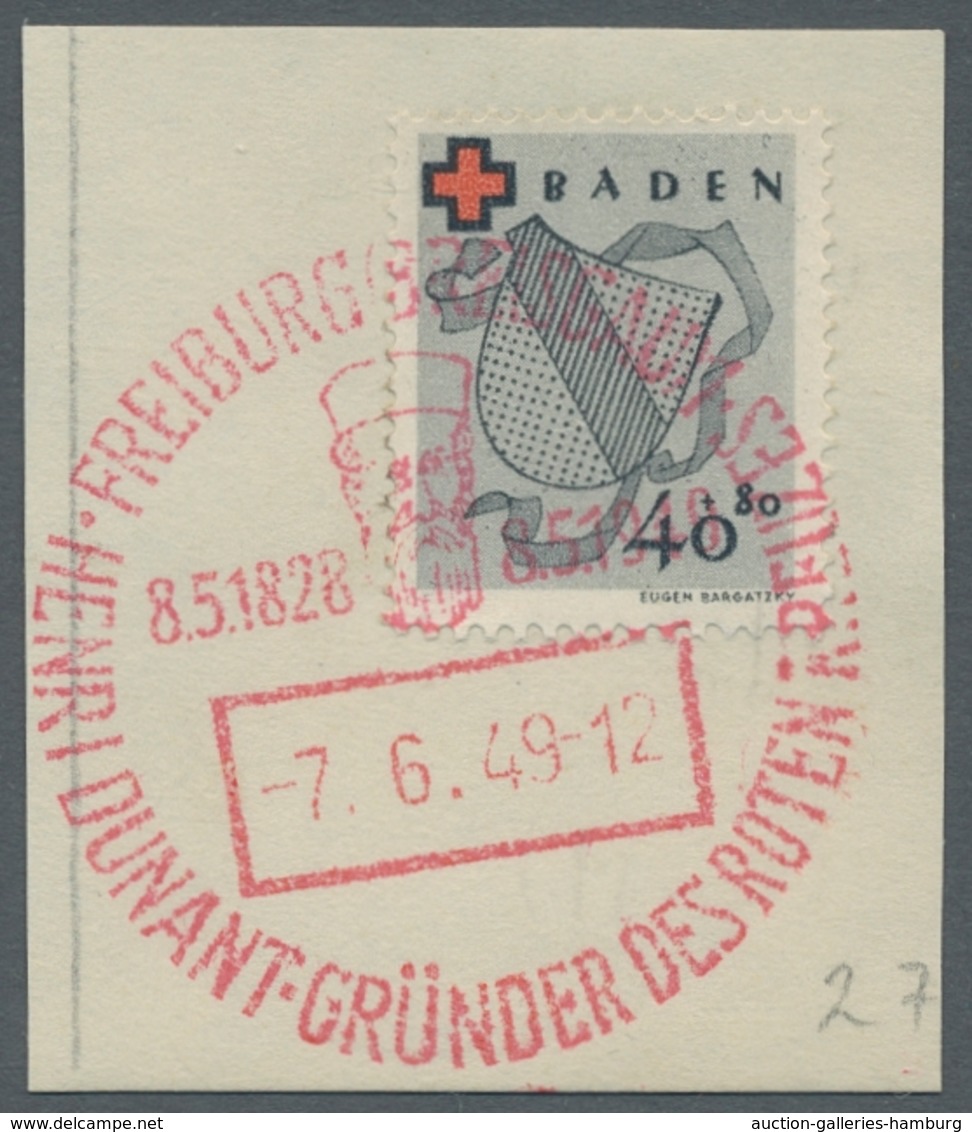 Französische Zone - Baden: 1949, "Rotes Kreuz" Komplett Je Einzeln Mit Rotem SST Auf Briefstücken In - Andere & Zonder Classificatie