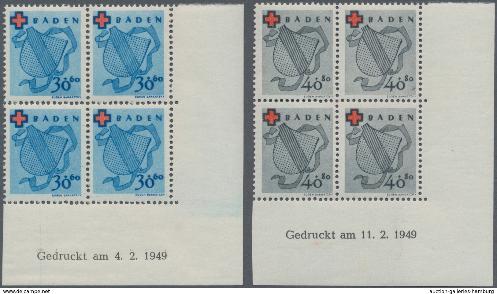 Französische Zone - Baden: 1949, Rotes Kreuz Kompletter Satz Von Vier Werten In Ungefalteten Eckrand - Andere & Zonder Classificatie