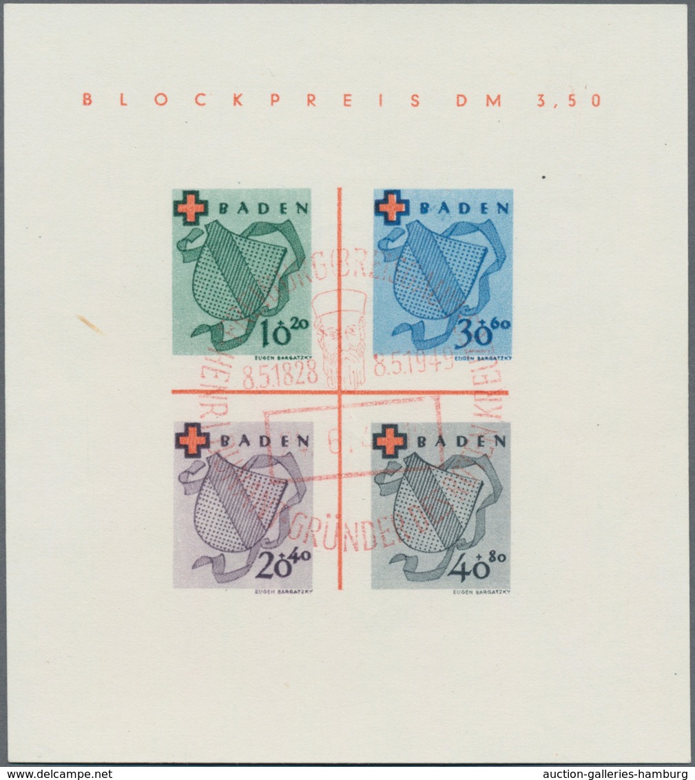 Französische Zone - Baden: 1949. Rot-Kreuz-Block Mit Gutem Roten SST "Henri Dunant". FA Schlegel BPP - Sonstige & Ohne Zuordnung
