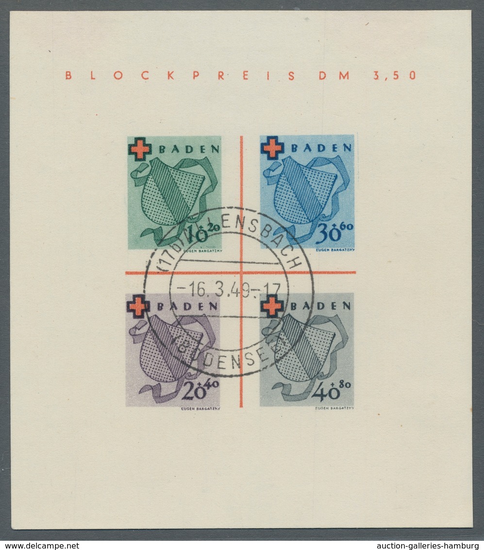 Französische Zone - Baden: 1949, Rotkreuzblock In Type I Mit Zentrischer Entwertung "(17b) Allensbac - Otros & Sin Clasificación