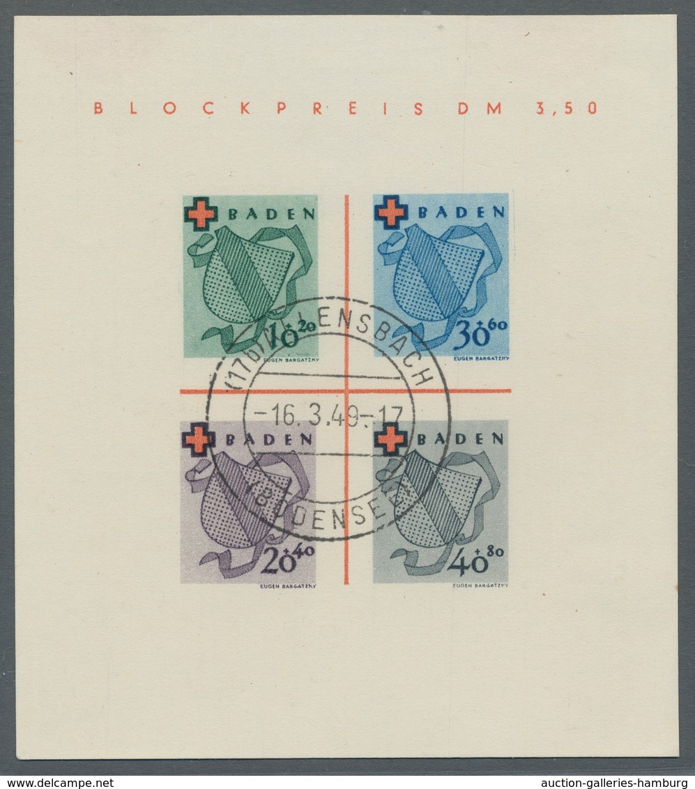Französische Zone - Baden: 1949, Rotkreuzblock In Type I Mit Zentrischer Entwertung "(17b) Allensbac - Autres & Non Classés