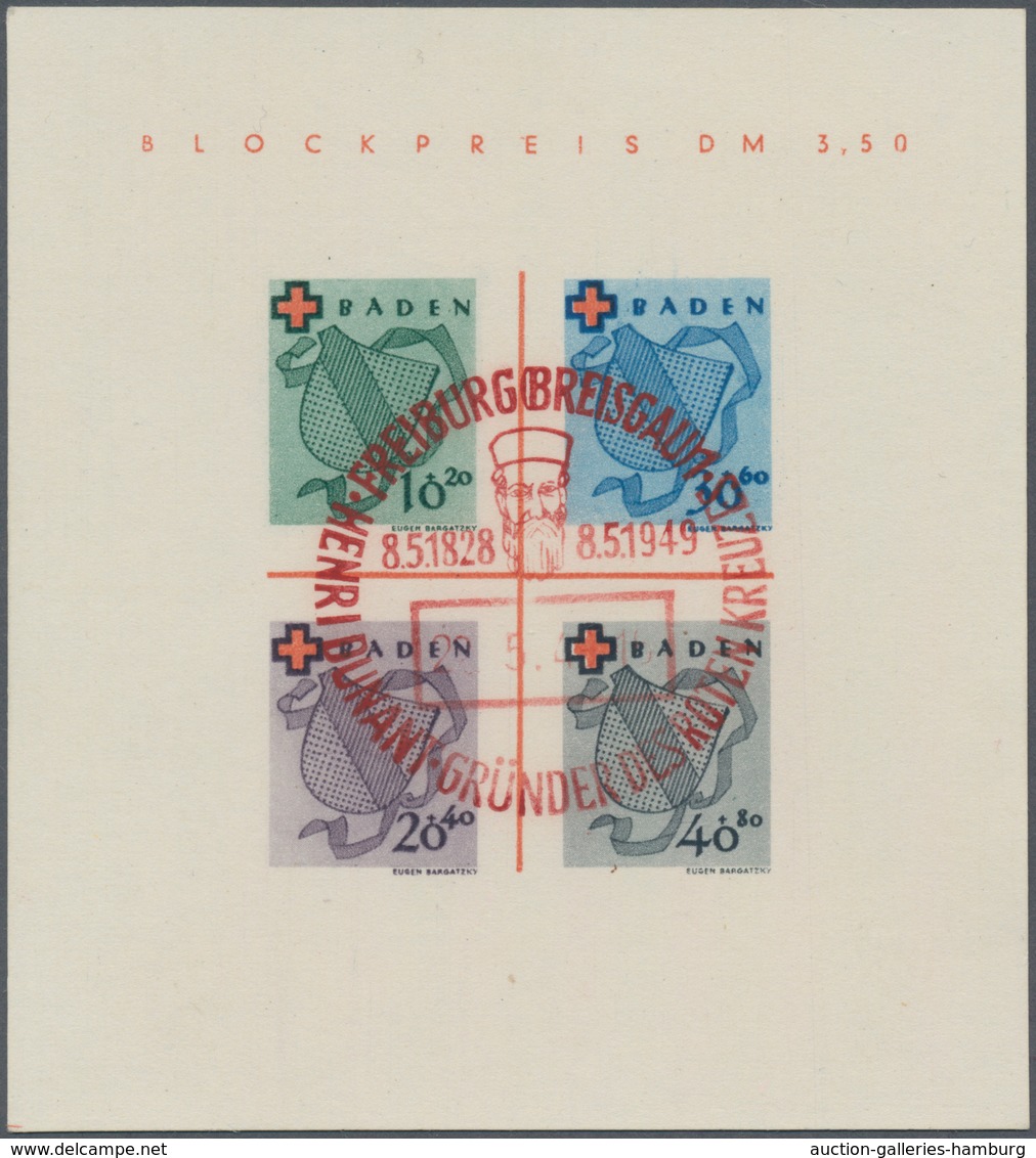 Französische Zone - Baden: 1949, Rotes Kreuz Block, Plattentype II / IV Mit Seltenem Tiefrotem Sonde - Sonstige & Ohne Zuordnung