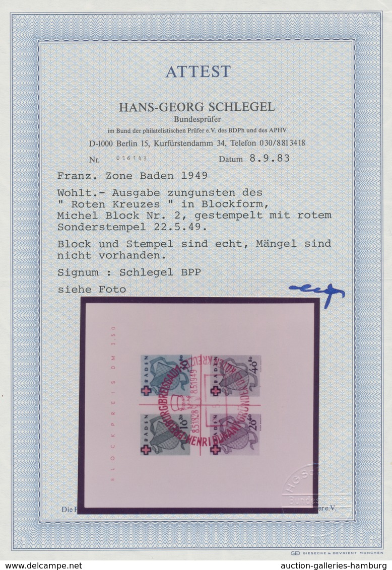 Französische Zone - Baden: 1949, Rotes Kreuz Block, Plattentype II / IV Mit Seltenem Tiefrotem Sonde - Otros & Sin Clasificación