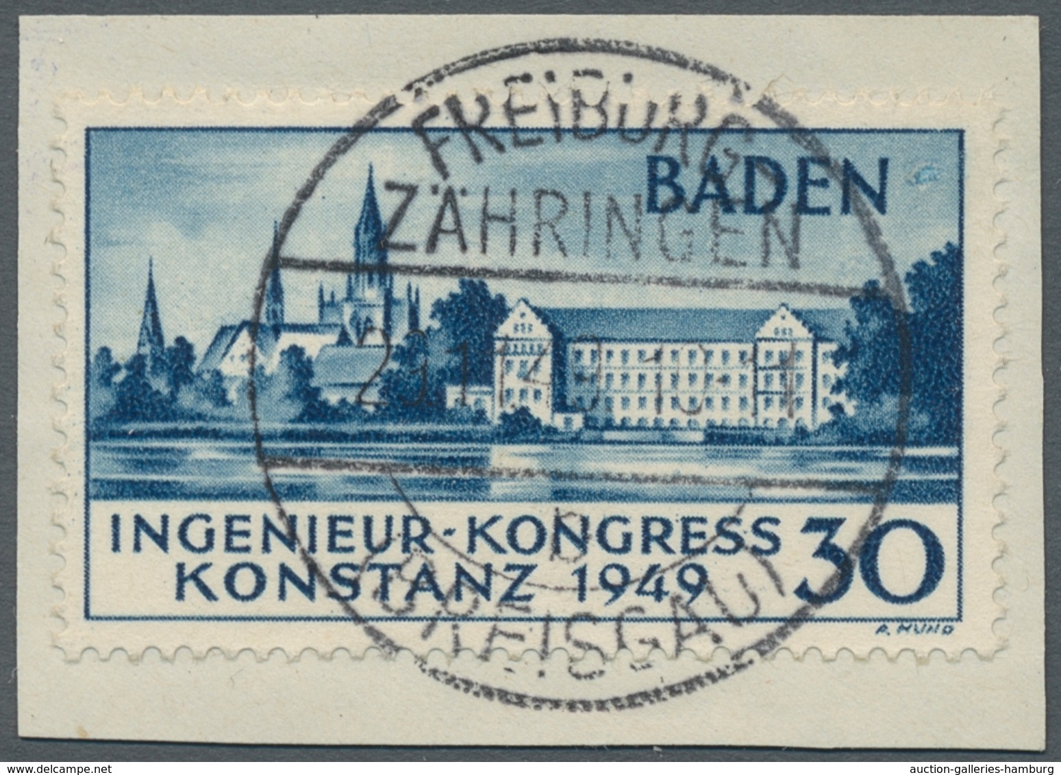 Französische Zone - Baden: 1949, "Konstanz Zweitauflage", Zentral Mit FREIBURG ZÄHRINGEN 29.11.49 Ge - Otros & Sin Clasificación