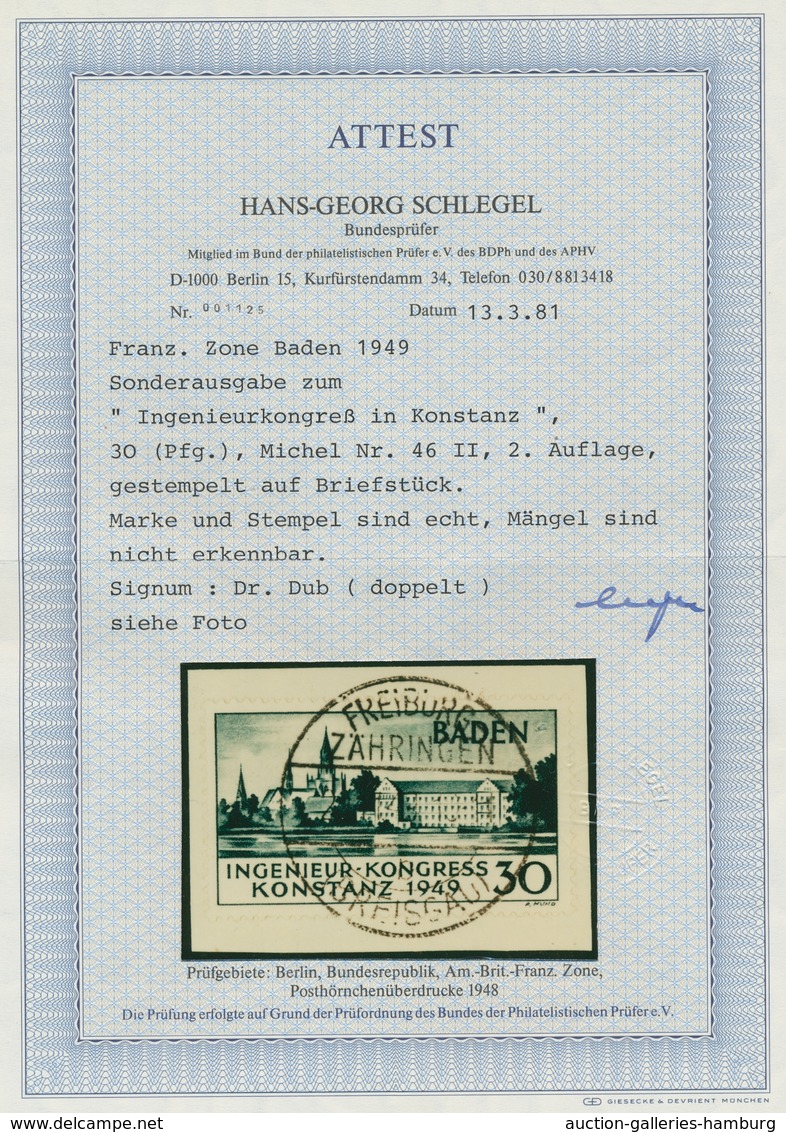 Französische Zone - Baden: 1949, "Konstanz Zweitauflage", Zentral Mit FREIBURG ZÄHRINGEN 29.11.49 Ge - Sonstige & Ohne Zuordnung