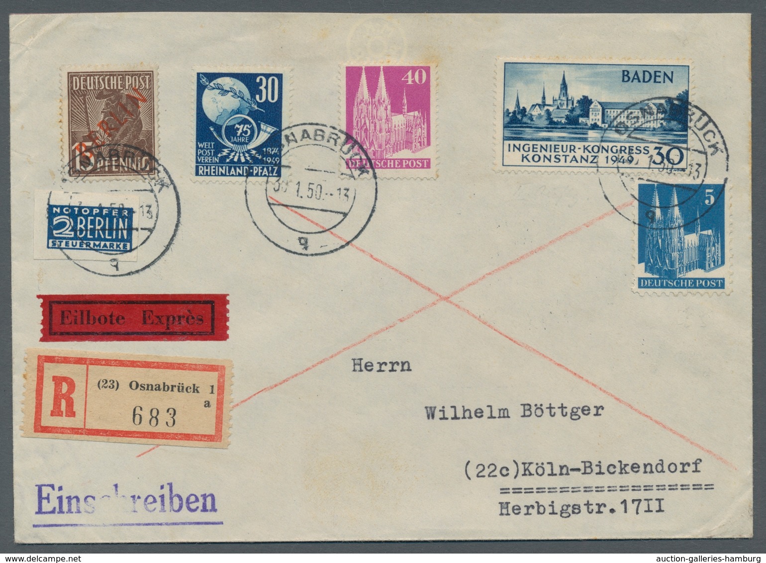 Französische Zone - Baden: 1949, "Konstanz II", Die Zweitauflage In Portorichtiger MiF Mit Rheinland - Otros & Sin Clasificación