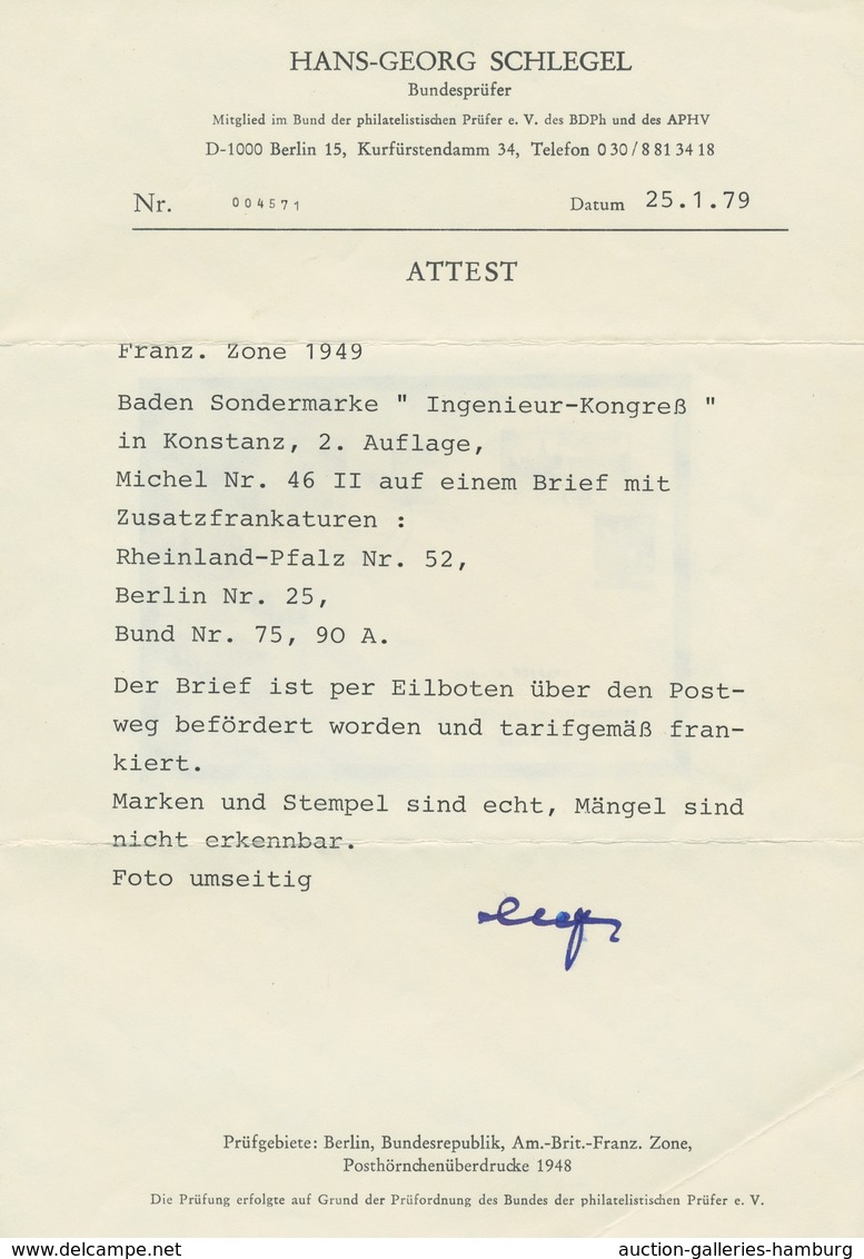 Französische Zone - Baden: 1949, "Konstanz II", Die Zweitauflage In Portorichtiger MiF Mit Rheinland - Sonstige & Ohne Zuordnung
