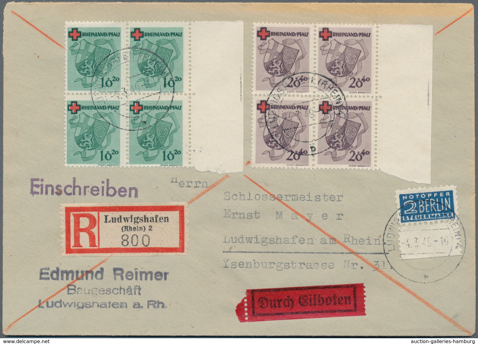 Französische Zone - Rheinland Pfalz: 1949, „Deutsches Rotes Kreuz”, Komplette Viererblock-Serie Und - Sonstige & Ohne Zuordnung