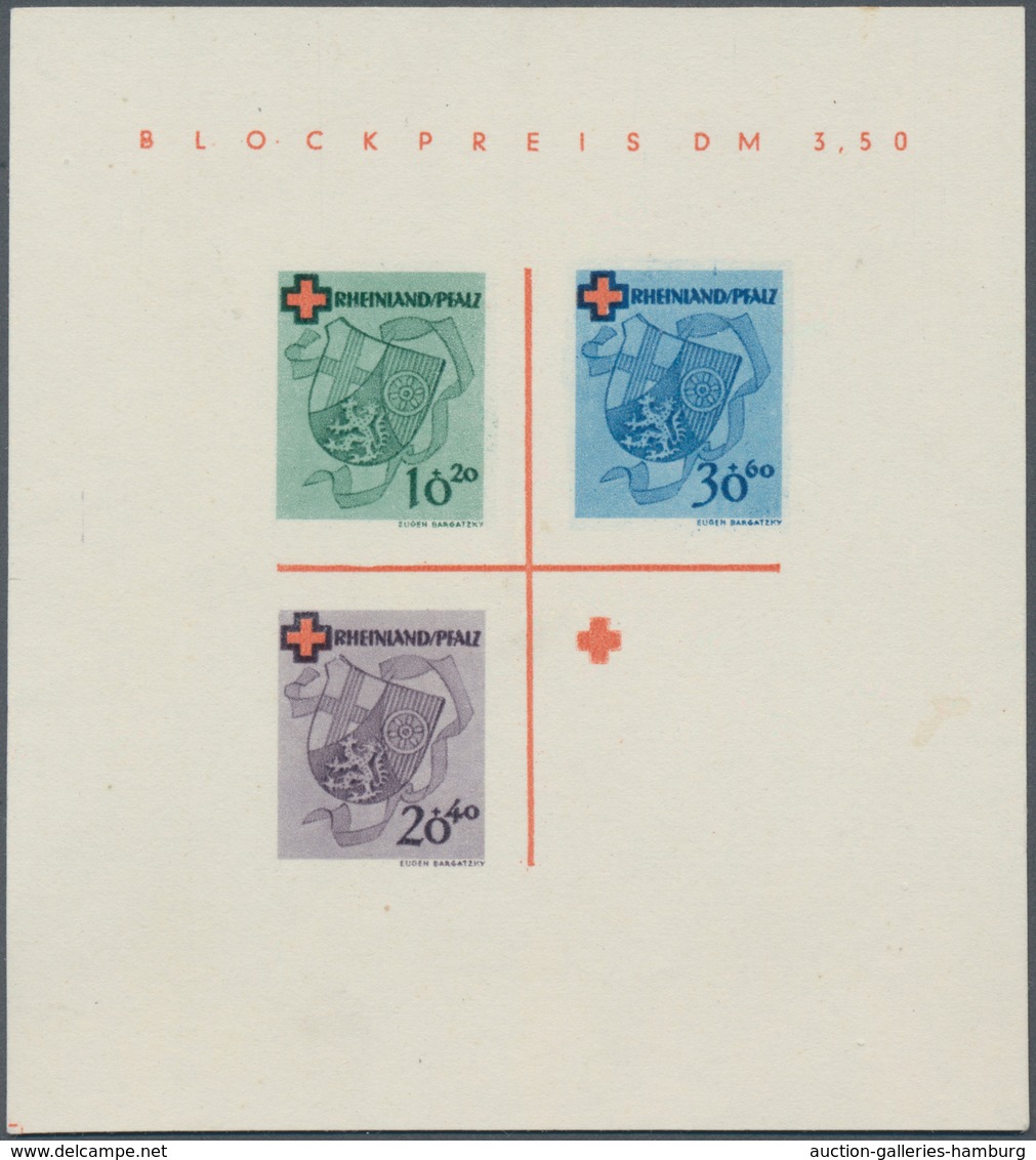Französische Zone - Rheinland Pfalz: 1949, Rotkreuzblock Mit Fehlender Farbe Dkl'grünlichgrau (40 Pf - Sonstige & Ohne Zuordnung