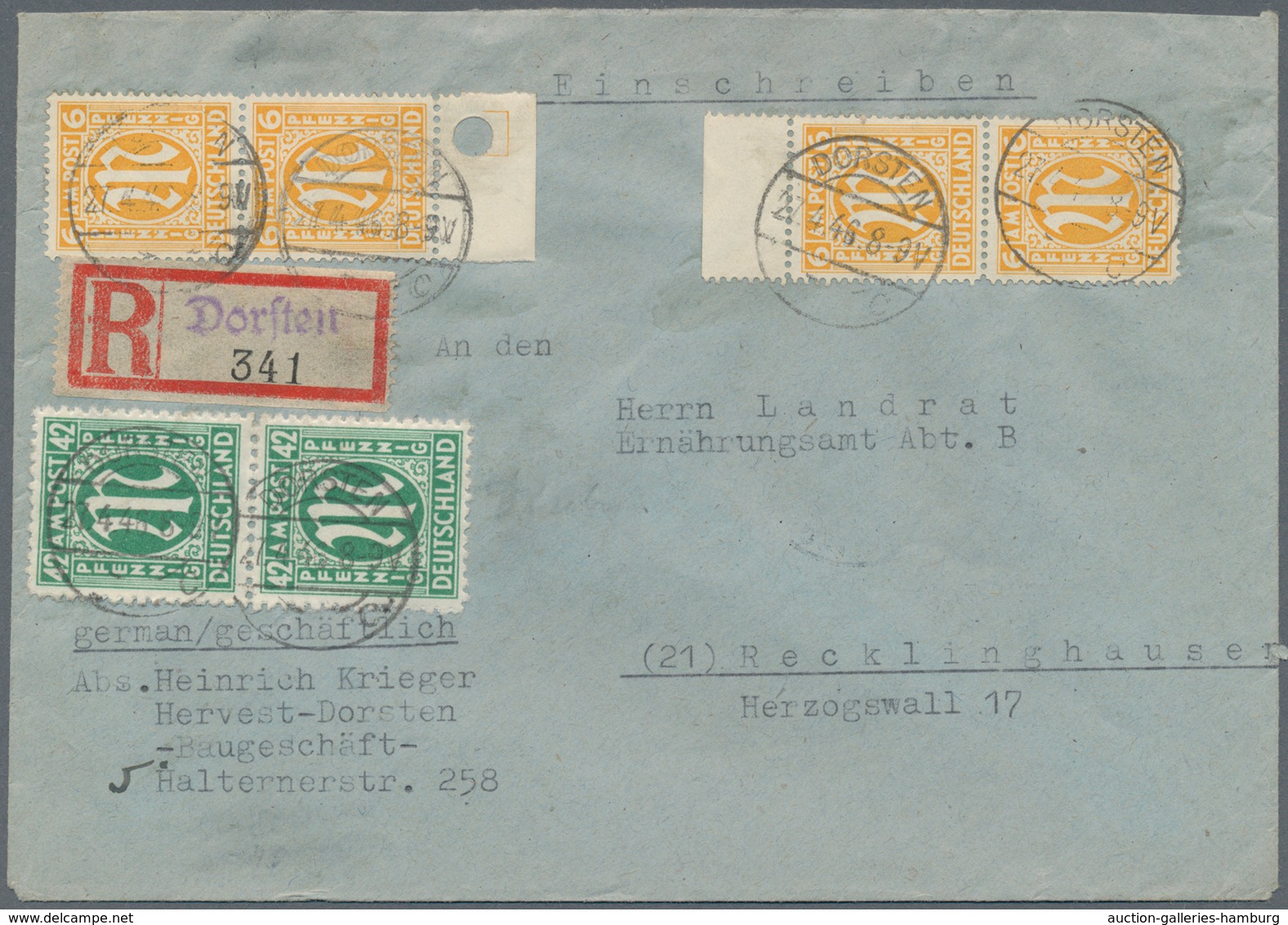 Bizone: 1945, 6 Pf Englischer Druck, Dabei Eine Marke Im Unterrand Mit Passerloch Und Rechteck Sowie - Otros & Sin Clasificación