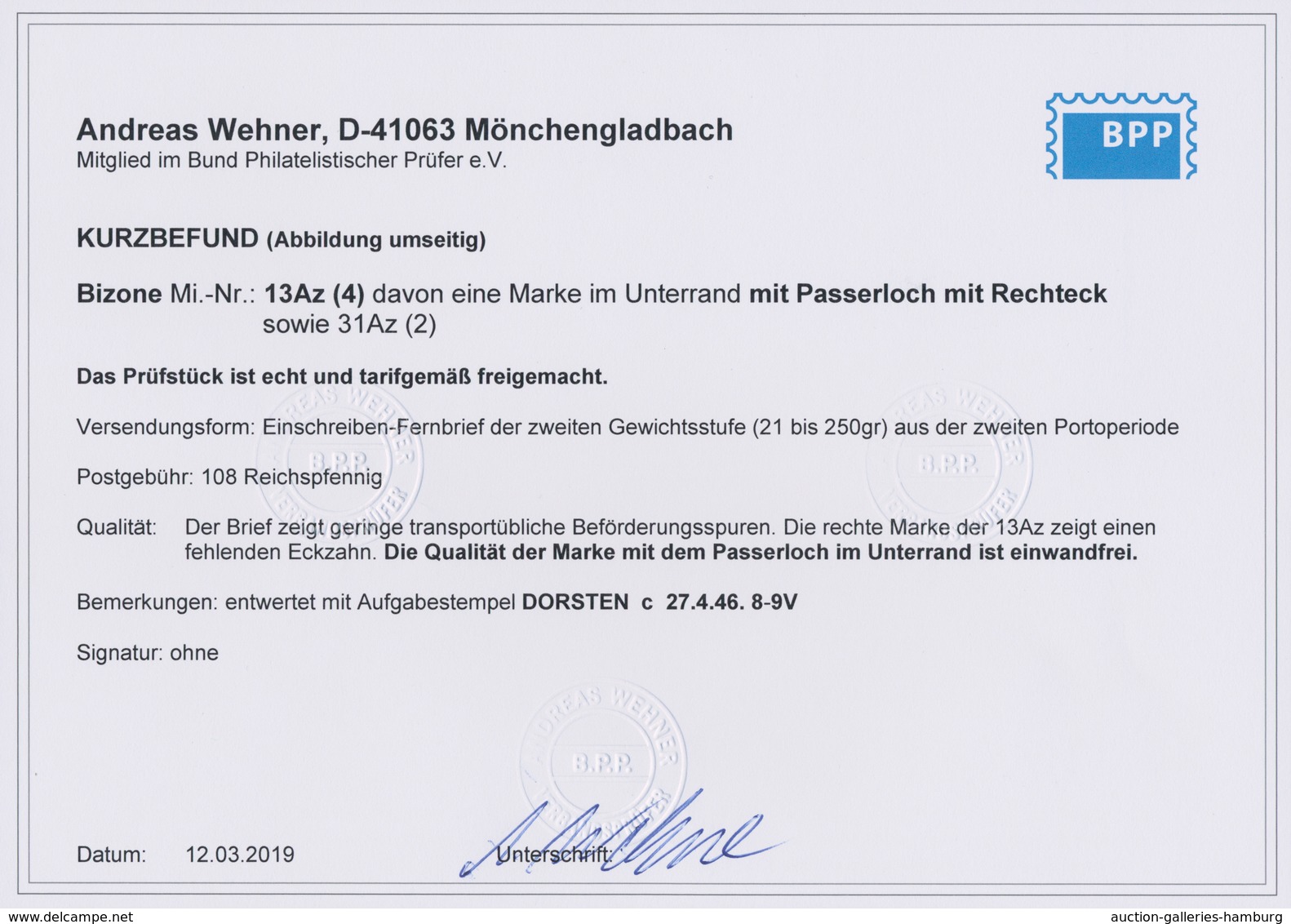 Bizone: 1945, 6 Pf Englischer Druck, Dabei Eine Marke Im Unterrand Mit Passerloch Und Rechteck Sowie - Otros & Sin Clasificación