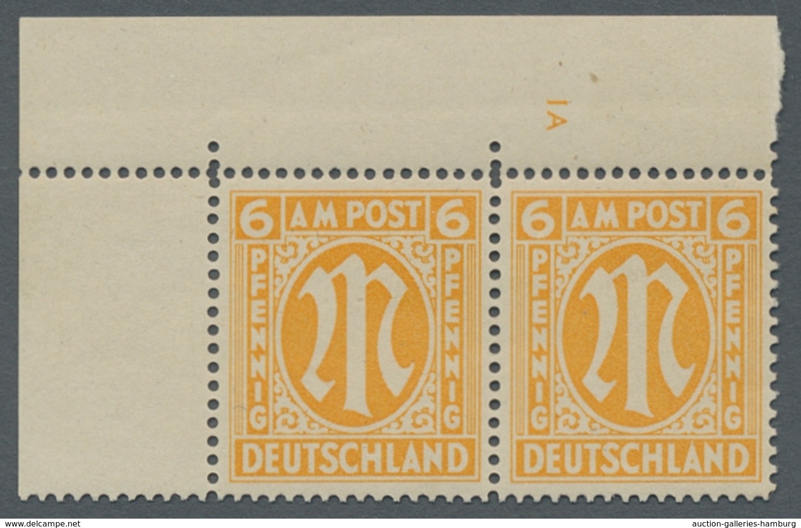 Bizone: 1945, "6 Pfg. Englischer Druck Mit Zähnung 14 ¾ X 14 ¼ Und Plattennummer 1 A", Postfrisches - Autres & Non Classés